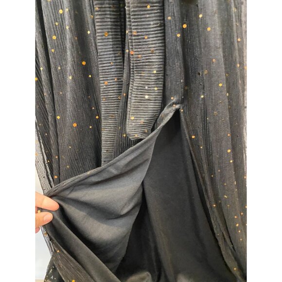 Baltic Born Abigail Sparkle Gown Black Gold Sequins Semi Sheer V Neck Medium New - Picture 10 of 14